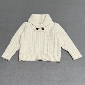 Janie and Jack Sweater Kids 12-18M Ivory Cable Knit Shawl Collar Cotton Wool